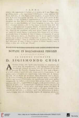 Notizie di Baldassarre Peruzzi a sua Eccellenza il Signor Principe D. Sigismondo Chigi