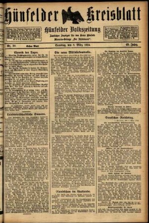 Erste Ausgabe vom Samstag, den 08. März 1924.