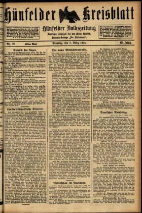 Erste Ausgabe vom Samstag, den 08. März 1924.