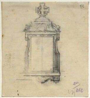 Entwurfszeichnung für ein Grabdenkmal, rückseitig Bleistiftskizze