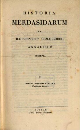 Historia Merdasidarum : ex Halebensibus Cemaleddini Annalibus excerpta