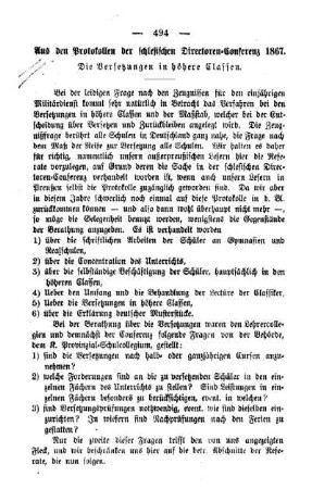Aus den Protokollen der schlesischen Directoren-Conferenz 1867