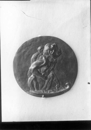 Äffin mit Jungem (Plakette)