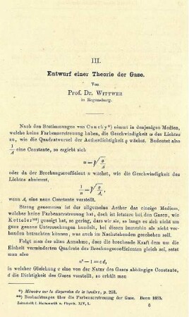 III. Entwurf einer Theorie der Gase.