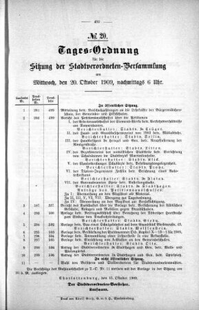 Tages-Ordnung. No. 20. (290-300), 20. Oktober 1909