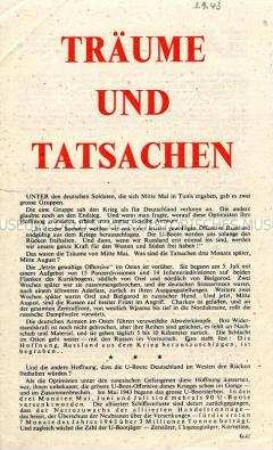 Abwurf-Flugblatt der Alliierten zu den Niederlagen der deutschen Truppen in Nordafrika und den Konsequenzen für den weiteren Kriegsverlauf