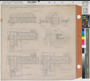 Münster (Münster) Luftschutzbunker Lotharingerstraße Lageplan, Grundrisse, Ansicht, Schnitt 1955 1 : 200/1000 59,5 x 59,5 Bleizeichnung Finanzbauamt Münster Hochbauamt Münster