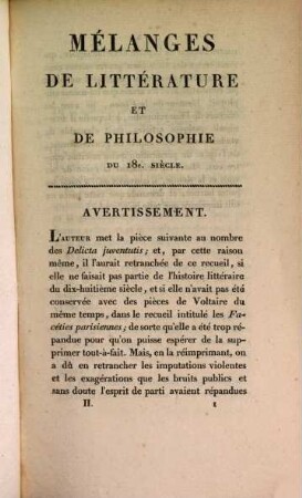 Mélanges de littérature et de philosophie du 18e. siècle, 2