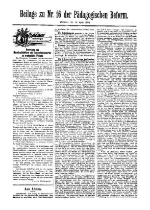 Aus Altona : Beilage zu Nr. 16 der Pädagogischen Reform