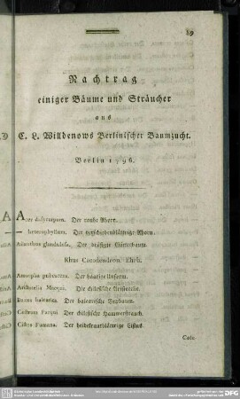 Nachtrag einiger Bäume und Sträucher aus C.L. Willdenows Berlinischer Baumzucht