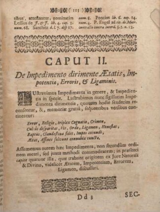 Caput II. De Impedimento dirimente Aetatis, Impotentiae, Erroris, & Ligaminis.