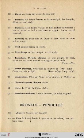 Bronzes-Pendules (Nr. 100-115)