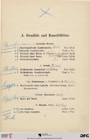 A. Gemälde und Kunstblätter (Nr. 1-173)