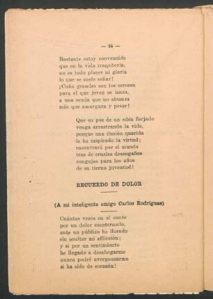 Recuerdo de dolor : (A mi inteligente amigo Carlos Rodríguez)