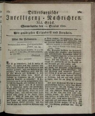 XLI. Stück. Sonnabends den 11. October 1800.