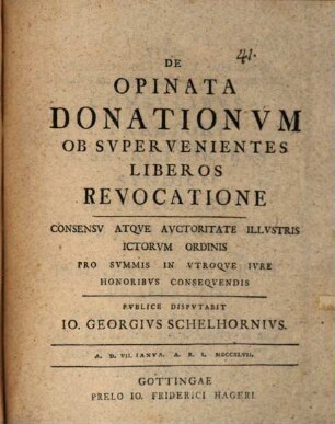 De opinata donationum ob supervenientes liberos revocatione