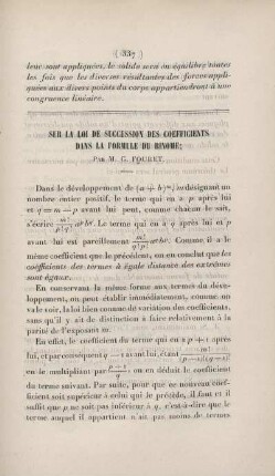Sur la loi de succession des coefficients dans la formule du binome.