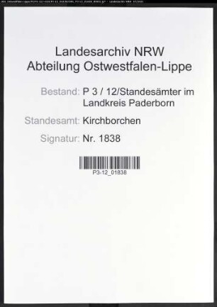 Sterberegister Standesamt Kirchborchen