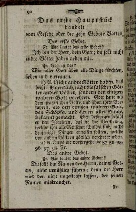 Das erste Hauptstück handelt vom vom Gesetze oder die Zehn Gebote Gottes.