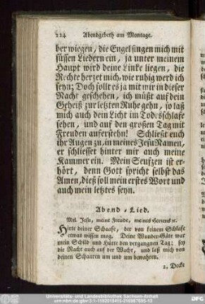 Abend-Lied. Mel. Jesu, meine Freude, meines Herzens [et]c.