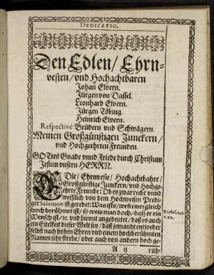 Den Edlen/ Ehrnvesten/ und Hochachtbaren Johan Elvern. Jürgen von Dassel. Leonhard Elvern. Jürgen Töbing. Heinrich Elvern [...]