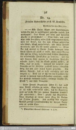 Nr. 14. Fräulein Rudenschöld an G. M. Armfeldt. Stockholm den 8ten März 1793