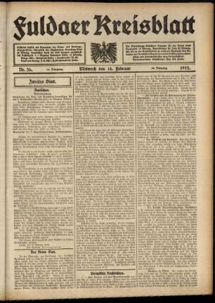 Zweite Ausgabe vom Mittwoch, den 14. Februar 1912.