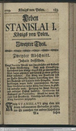 Leben Stanislai I. Königs von Polen. Zweyter Theil