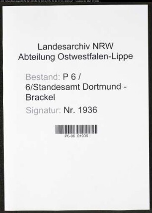 Heiratsregister Standesamt Dortmund-Brackel (VI)