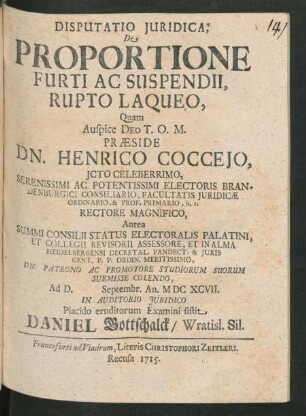 Disputatio Iuridica, De Proportione Furti Ac Suspendii, Rupto Laquaeo
