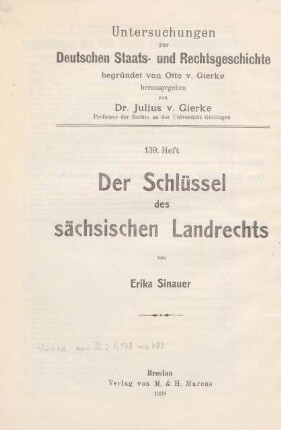 Der Schlüssel des sächsischen Landrechts