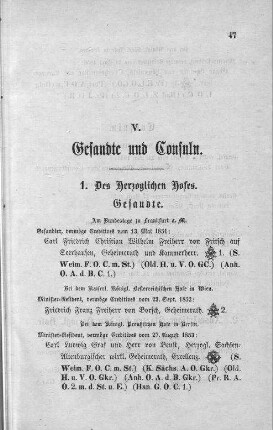 V. Gesandte und Consuln