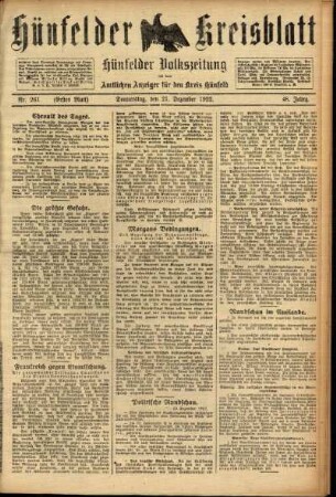 Erste Ausgabe vom Donnerstag, den 21. Dezember 1922.