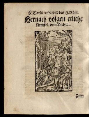 Hernach volgen etliche Artickel/ vom Diebstal.