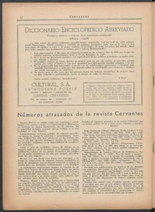 Números atrasados de la revista Cervantes