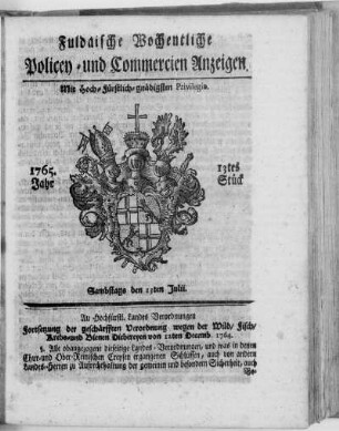 13tes Stück, Ausgabe vom 13. Julii 1765