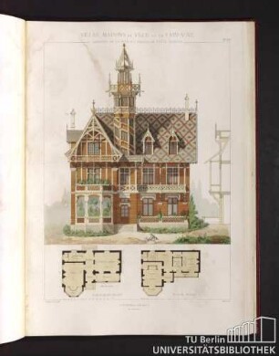 Villas, maisons de ville et de campagne. Composées sur les motifs des maisons de Paris moderne. Plan du rez-de-chaussée. Plan du 1er etage.