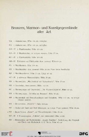 Bronzen, Marmor- und Kunstgegenstände aller Art (Nr. 814-883)
