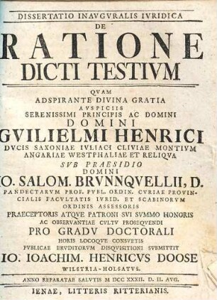 Dissertatio Inavgvralis Ivridica De Ratione Dicti Testivm