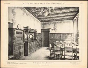Essighaus, Bremen: Innenansicht Esszimmer (aus: Blätter für Architektur und Kunsthandwerk, 12. Jg., 1899, Tafel 99)