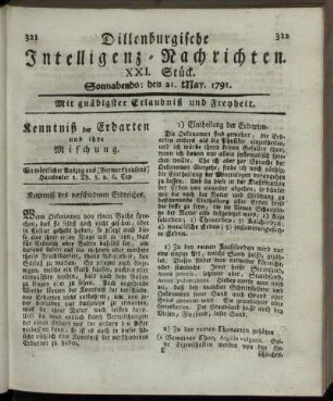 XXI. Stück. Sonnabends: den 21. May. 1791.