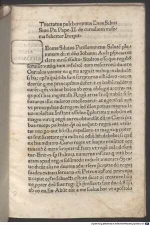 Epistula de curialium miseria : an Johann von Eych, Bruck an der Mur »31.1. 1445« [vielm.: 30.11.1444]