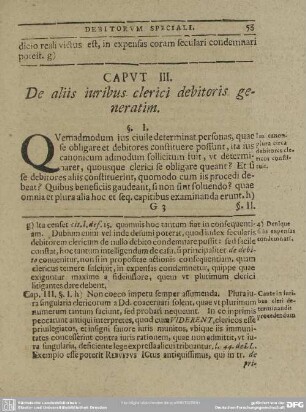 Caput III. De aliis iuribus clerici debitoris generatim