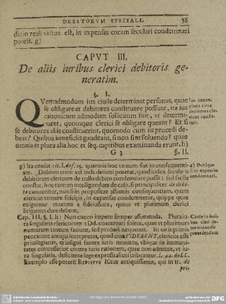 Caput III. De aliis iuribus clerici debitoris generatim