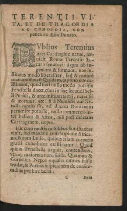 Terentii Vita, Et De Tragoedia Ac Comoedia, Non pauca ex Aelio Donato.