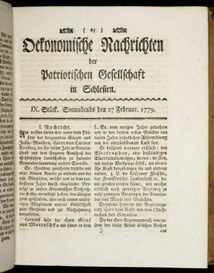 IX. Stück. Sonnabends den 27 Februar. 1779.
