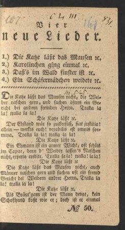 Die Katze lässt das Mausen nicht, die Weiber naschen gern, ...