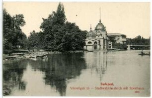 Budapest. Stadtwäldchenteich mit Sporthaus : Budapest. Stadtwäldchenteich mit Sportpavillon (Eislaufplatz)
