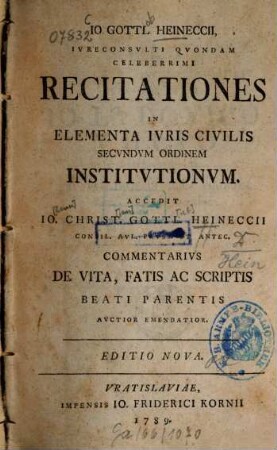 Recitationes in elementa iuris civilis secundum ordinem institutionum