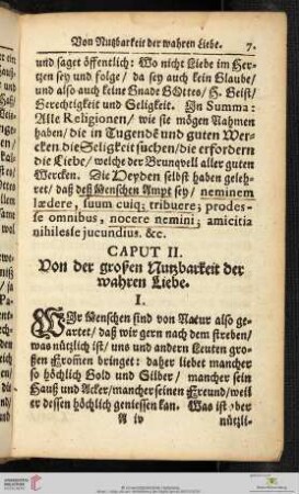 Caput II: Von der großen Nutzbarkeit der wahren Liebe